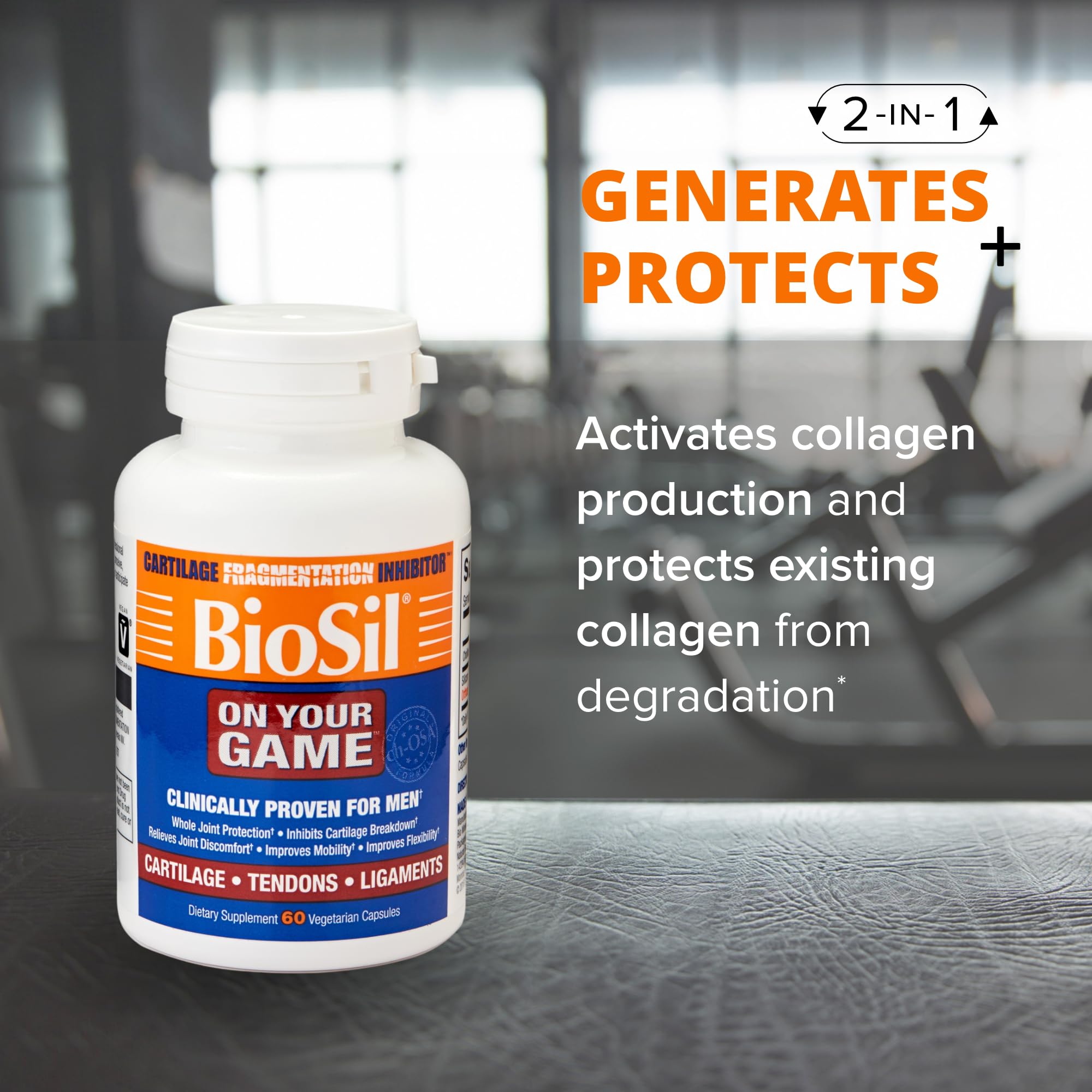 Biosil On Your Game - 60 Veggie Capsules - with Patented ch-OSA Complex - GMO Free - 60 Servings