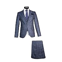 Owen Mens Blue Slim Fit 3 Piece Navy Checkered Suits Single Breasted
