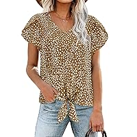 BESFLY Women Summer Tops V-Neck T-Shirts Womens Tops Dressy Casual Puff Long-Sleeve Tops Tunic Tops Blouse