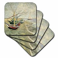 3dRose CST_126783_4 Boats on The Beach at Sainte's-Maries by Vincent Van Gogh-Ceramic Tile Coasters, Set of 8