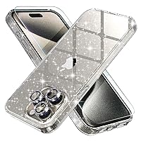 Choiche Compatible for iPhone 15 Pro Case, Women Cute Clear Glitter Bling Sparkly Case, [3 x Diamond Camera Lens Protectors] [2 x Tempered Glass Screen Protectors] 6.1-inch (Glitter Clear)