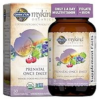 Garden of Life Prenatal Vitamin: Folate for Energy & Healthy Fetal Development, Non-constipating Iron, Vitamin C, B6, B12, D3 – mykind Organics – Organic, Non-GMO, Gluten-Free, Vegan, 30 Day Supply