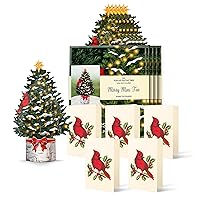 Freshcut Paper Pop Up Cards, Merry Mini Tree, 7 Inch Christmas Tree 3D Popup Greeting Cards, Christmas Cards, Holiday Gift Cards, Best Friend Gift with Note Card & Envelope, Pack of 5