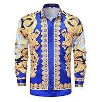 Men Floral/Golden Lion/Paisley/Fashion Luxury Printed Dress Shirts Long Sleeve Button-Down Retro Gorgeous Design Shirts