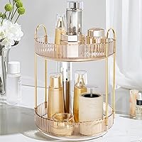 360-Degree Rotating Makeup Organizer, Cosmetic Storage Display Case for Bathroom Vanity Countertop, Skincare and Perfume Storage Organizers, Jewelry Dresser Organizer, 2-Tier, Gold
