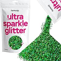 Hemway Premium Ultra Sparkle Glitter Multi Purpose Metallic Flake for Arts Crafts Nails Cosmetics Resin Festival Face Hair - Emerald Green Holographic - Chunky (1/40