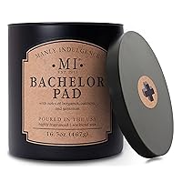 Manly Indulgence Bachelor Pad Scented Candle for Men 16.5 oz | 2 Wick & 2X Intense Fragrance | Bergamot, Oakmoss & Geranium | Up to 60 Hour Burn, Soy Blend Wax, USA Poured - Classic+ Collection