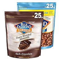 Blue Diamond Almonds Sweet and Savory Bundle, Cocoa Dusted Almonds and Lightly Salted, (2 - 25oz Bags)