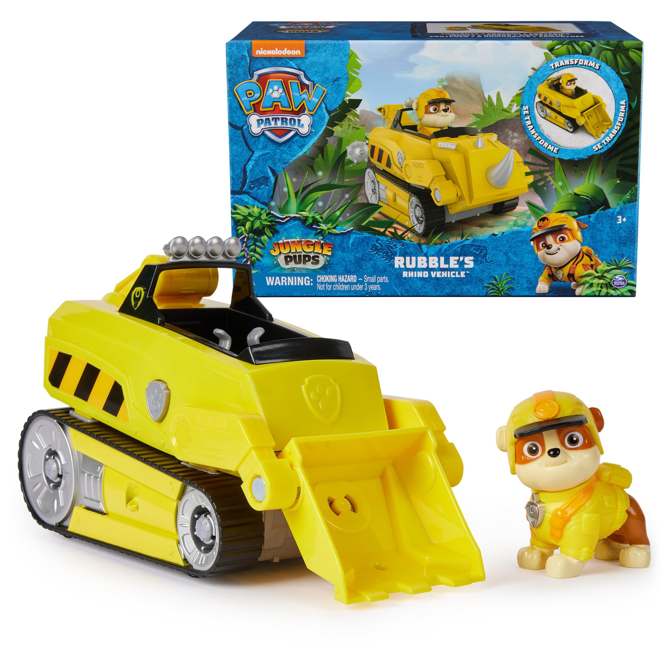 PAW Patrol Jungle Pups, Rubble Rhino Vehicle, Toy Truck with Collectible Action Figure, Kids Toys for Boys & Girls Ages 3 and Up