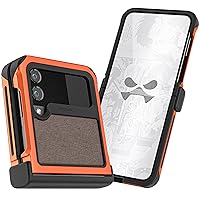 Ghostek ATOMIC slim Galaxy Z Flip 4 Case Orange Metal Bumper with Tan Fabric Back Rugged Heavy Duty Protection Shockproof Protective Cover Designed for 2022 Samsung Galaxy Z Flip 4 (6.7 Inch) (Orange)