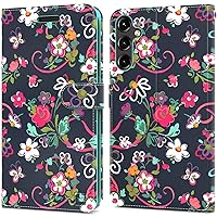 CoverON Pouch Compitable with Samsung Galaxy A14 5G Wallet Case for Women, RFID Blocking Flip Folio Stand Vegan Leather Floral Cover Sleeve Card Slot for Samsung Galaxy A14 5G Phone Case - Flower