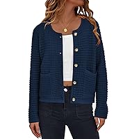 PRETTYGARDEN Open Front Cardigan Sweaters for Women Button Down Long Sleeve Casual Cute Knitted Shirts with Pockets