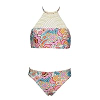 Hobie Girls' High Neck Halter Top and Hipster Bottom Swimsuit Set