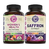 Womens Daily Multivitamins & Pure Saffron Extract Bundle (One Bottle Each). Collectively Supports Holistic Wellness, Boosted Energy, Uplifted Mood. USA Made.