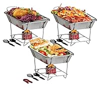Disposable Chafing Dish Buffet Set, Food Warmers for Parties, 6hr Fuel Cans Complete Set, Half Size Pans, Warming Trays (3 Pack)