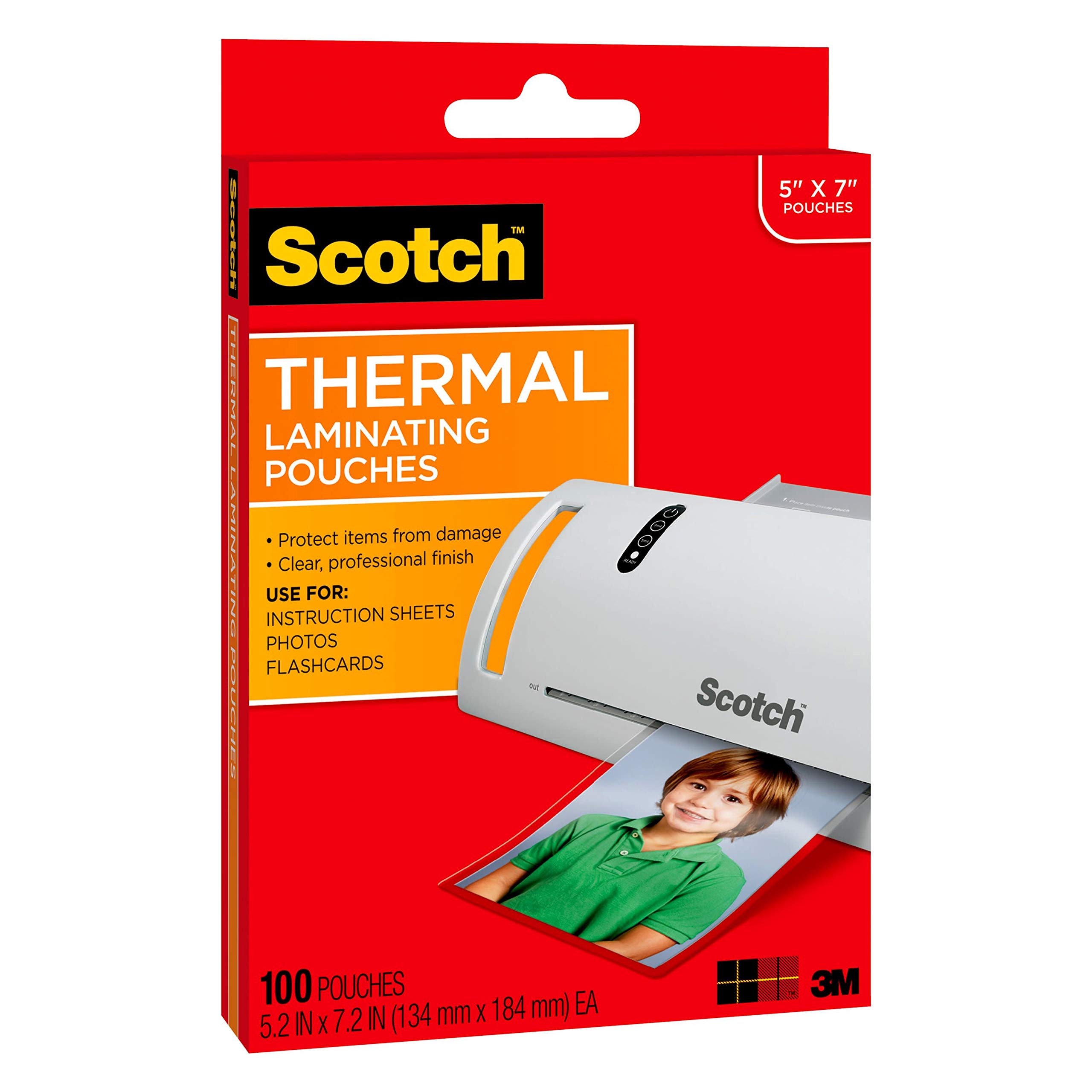 Scotch Thermal Laminating Pouches Premium Quality, 5 Mil Thick for Extra Protection, 100 Pack Photo Size Laminating Sheets, Our Most Durable Lamination Pouch, 5 x7 inches, Clear (TP5903-100)