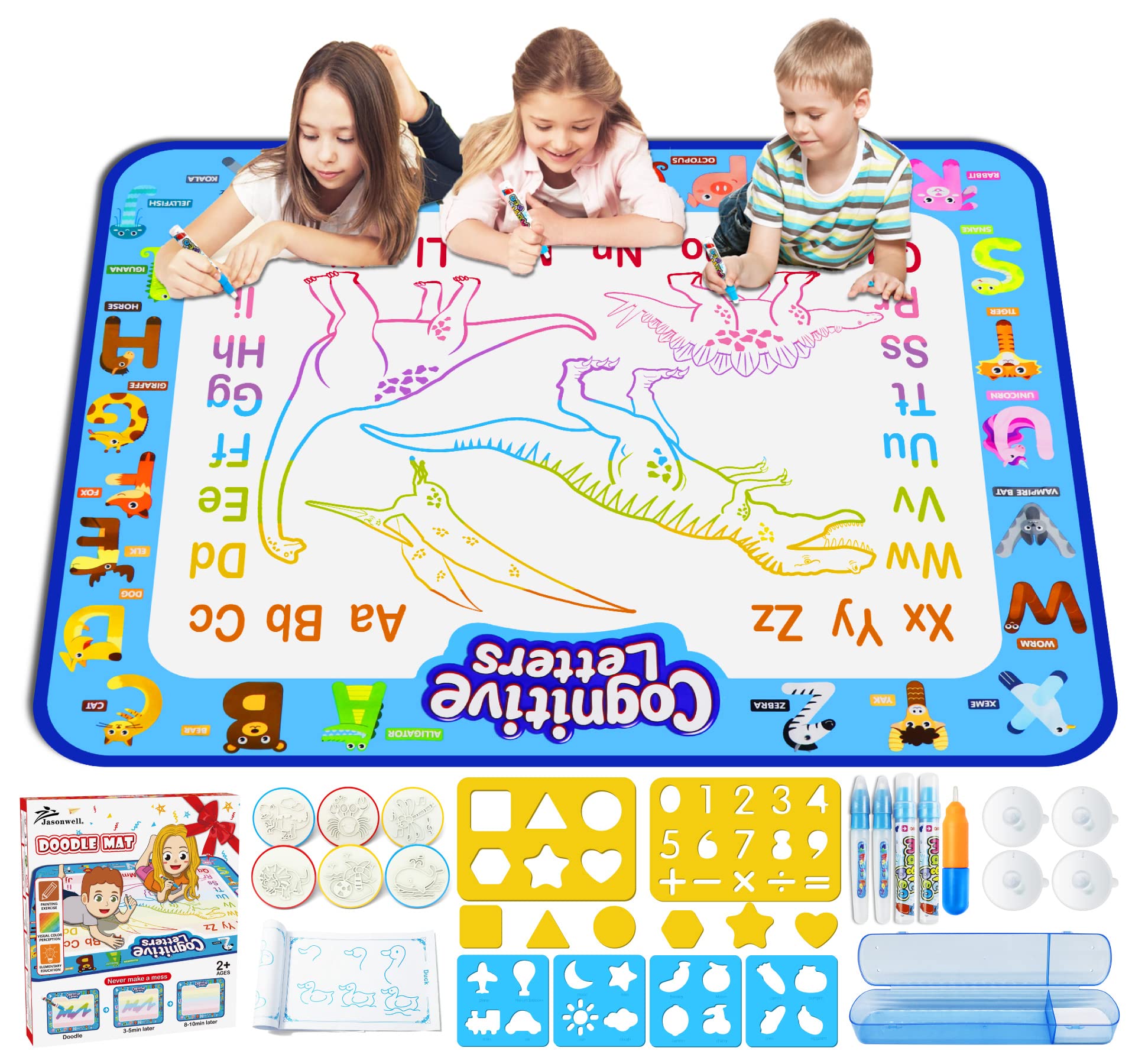 Jasonwell Aqua Water Doodle Mat 40 X 32 Inches Extra Large Magic Drawing Doodling Mat Coloring Mat Educational Toys Gifts for Kids Toddlers Boys Girls Age 2 3 4 5 6 7 8 Year Old (Alphabet)