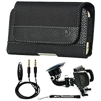 Sport Black Nylon Leather Horizontal Holster Sleeve Pouch (CEL962) for Oppo R1C, R7, Mirror 5, 5s, Neo 7 and Windshield Car Mount and AUX Cable
