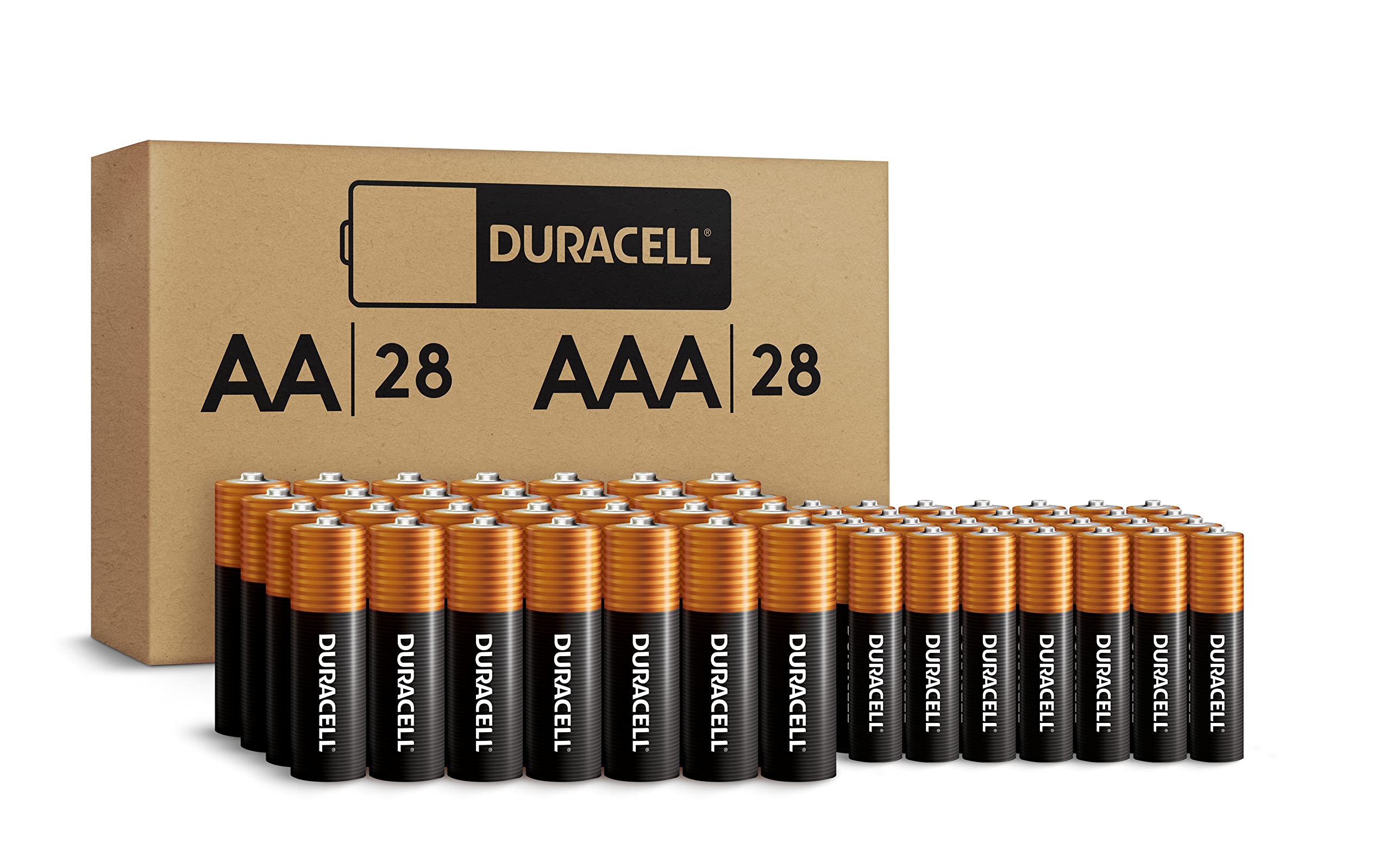 Duracell Coppertop AA + AAA Batteries, 56 Count Pack Double A and Triple A Alkaline Battery with Power Boost Ingredients, Long-lasting Power (Ecommerce Packaging)