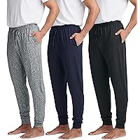 Real Essentials 3 Pack: Men's Soft Lounge Sleep Joggers - Pajama Pants Drawstring & Pockets (Available in Big & Tall)