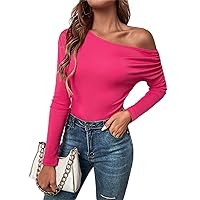 Womens Summer Tops Sexy Casual T Shirts for Women Solid Asymmetrical Neck Tee