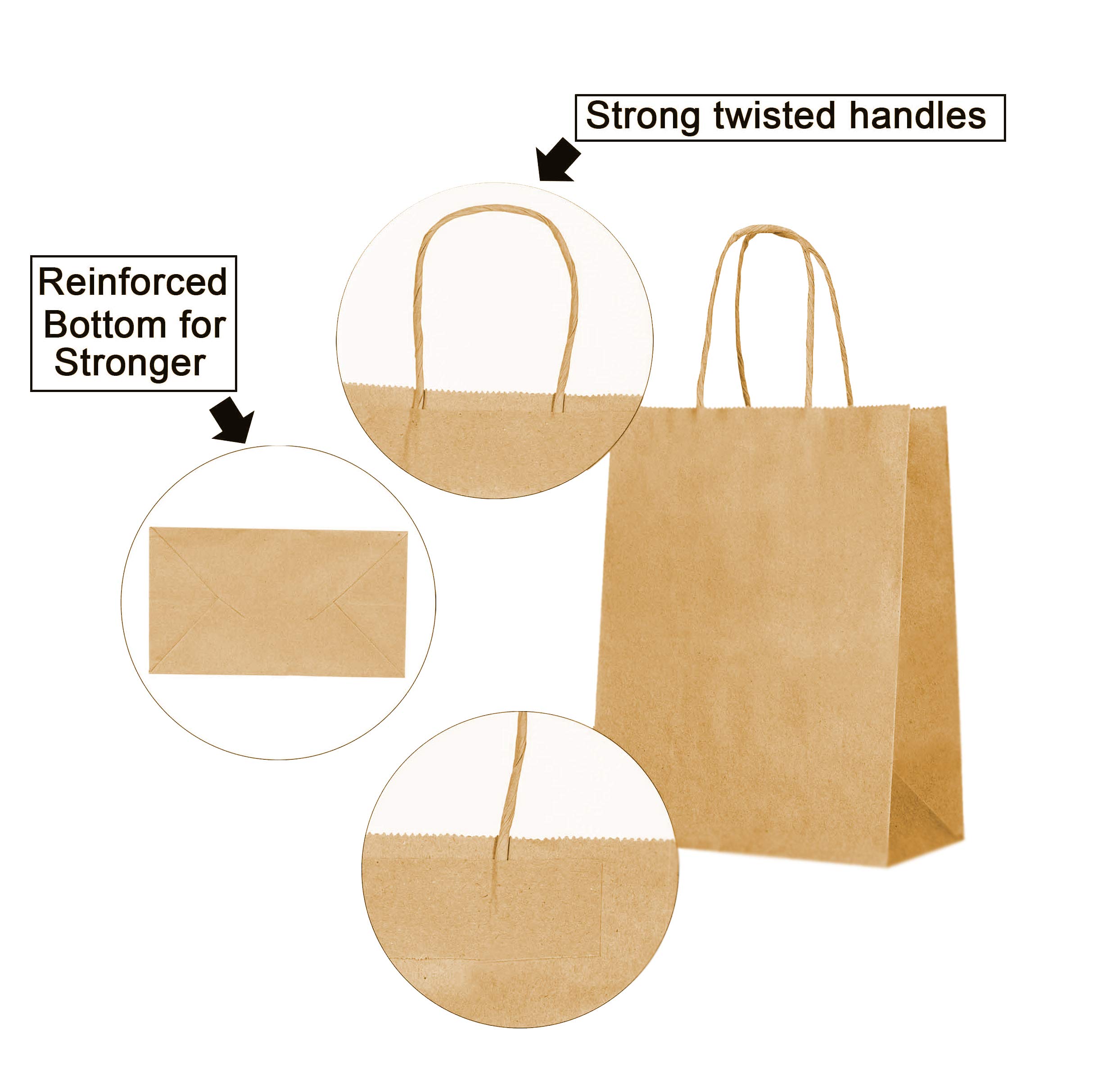 Paper Bags Bulk with Handles 8 X 4.5 X 10.5 [100 Bags]. Ideal for Shopping, Packaging, Retail, Party, Craft, Gifts, Wedding, Recycled, Business, Goody and Merchandise Kraft ag