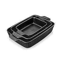 vancasso Baking Dishes, Casserole Dishes for Oven, Rectangular Baking Dish, Lasagna Pan Deep with Handles, Stoneware Bakeware Set for Cooking, Kitchen (3 PCS, Black)