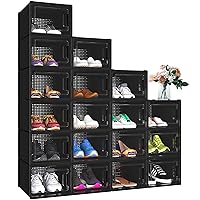 YITAHOME 18 Pack Shoe Storage Box Fit Up to US Size 13, Stackable Shoe Organizers, Plastic Shoe Containers Sneaker Drawers (Medium, Black)