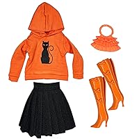 Halloween Fashion Pack Clothes Set for 12 inch Doll Orange Hoodie & Skirt & Boots Black CAT Set
