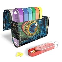 Pill Organizer,LIZIMANDU Weekly Travel Pill Case Box Medication Reminder Daily AM PM, Day Night 7 Compartments,for 4 Times A Day, 7 Days a Week-Includes Leather PU Carrying Case (Peacock Feather)