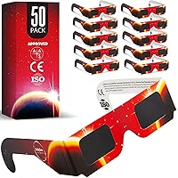 Solar Eclipse Glasses Approved 2024, (50 PACK) CE and ISO Certified for Direct Sun Observation, Safe Shades for Direct Sun Viewing For Adults & Kids