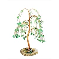 Tree of Life Seven Chakra Gemstone Crystal Fengshui Bonsai Fortune Money Tree Artificial Tree for Good Luck, Wealth Prosperity Home Office Décor Gift Golden Branch (Jade Willow)
