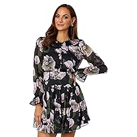 Ted Baker Yassley Long Sleeve Button-Up Tiered Mini Dress Black 3 (US 8)