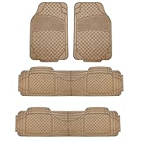 FH Group Automotive Floor Mats Climaproof for All Weather Protection Universal Fit Trim to Fit for Most Cars, SUVs, and Trucks, 3 Row 4pc Full Set FH Group Beige