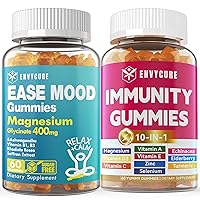 Sugar Free Magnesium Glycinate Gummies 400mg with Ashwagandha + 10-in-1 Immune Support Gummies with Echinacea and Elderberry