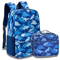 Fenrici Kids Backpack and Lunchbox Bundle for Girls, Boys, Teens (Blue Dinosaur)
