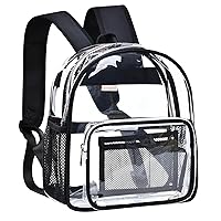 Clear Mini Backpack Stadium Approved TPU 12X12X6 Heavy Duty Transparent Backpacks Book Bag with Reinforced Strap for Teens Girls Women Concerts, Sporting Event, Work, School, Security (Black)