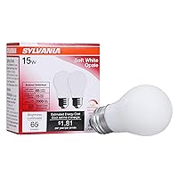 SYLVANIA Incandescent Appliance Light Bulb, 15W A15, Dimmable, Medium Base, 65 Lumens, Frosted, 2850K, Soft White - 2 Pack (10015)