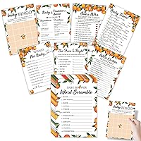 Little Cutie Orange Baby Shower Games, 8 Fun Activities for 50 Guests,Includes Bingo, Baby Prediction, Wishes, Guess Who, Who Knows Mommy Best, Baby Trivia, The Price is Right, and baby Word Scramble