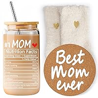 Gifts for Mom, Mothers Day Mama Gifts from Daughter Son, Ice Coffee Glass Cup with Bamboo Lid Straw, New Mom Birthday Gifts Ideas for Women Wife Sister Friend, 16Oz Drinking Can Shape Glass Tumbler