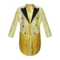 YiZYiF Kids Boy's Tuxedo Jacket Sequin Blazer Tailcoat Swallowtail Suit Dinner Party Wedding Blazer Tux Dress Coat