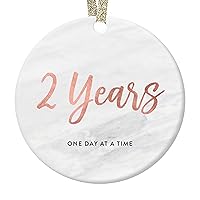 2 Years One Day At A Time Ornament Christmas Recovery Gifts Idea Girl Woman Living Clean Keepsake 2nd Sobriety Anniversary Family Friend Present Blush Marble 3