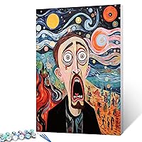 Scared Men Paint by Numbers Kits with Brushes and Acrylic Pigment Graffitic Portrait of Men Painting for Adults, Beach Seacape Arts Crafts Project Living Room Decor 16''x20''Doodle Gift(Framedless)