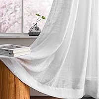 Melodieux White Linen Textured Semi Sheer Curtains 84 Inches Long for Living Room Bedroom Natural Flax Linen Rod Pocket Voile Drapes, 52 by 84 Inch (2 Panels)