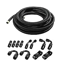 20FT Black Nylon Braided Fuel Oil Hose Fuel Line,Universal Fitting Transmission Cooler Lines Hose Fitting Kit,Use for Fuel Line,Oil Hose,Brake Line 0.34inch ID(10AN Fitting+20Ft Hose)