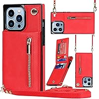 XYX Wallet Case for iPhone 15 Pro Max, Crossbody Strap PU Leather Zipper Pocket Phone Case Women Girl with Card Holder Adjustable Lanyard for iPhone 15 Pro Max, Red