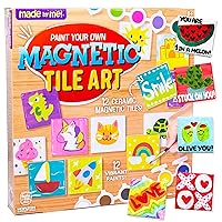 Made By Me! Paint Your Own Magnetic Tile Art – DIY Ceramic Magnets – Personalized Magnet Tiles – Arts & Crafts Kit for Kids Ages 6+,Multi