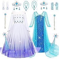 Blue Sequin Princess Dresses for Girls And Snow Queen Princess Dress Up Halloween Cosplay Outfit 2 Sets, 4T-4/110