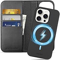 SHIELDON Case for iPhone 15 Pro, Genuine Leather Detachable Wallet Wireless Charging Folio Magnetic Kickstand RFID Blocking Card Slots Shockproof Case Compatible with iPhone 15 Pro 6.1