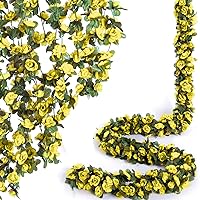 8 Pcs 66FT Flower Garland, Artificial Rose Vine Flowers with Green Leaves, Hanging Fake Roses Vine for Room Anniversary Wedding Birthday Christmas Wall Arch Decor, Spring Yellow Flower
